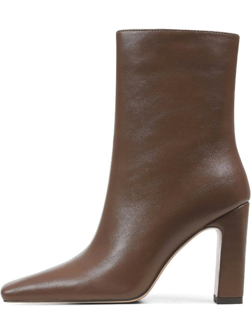 Women's Brown Faux Leather Square Toe Chunky 3.5 inch Block Heel Zipper Boots